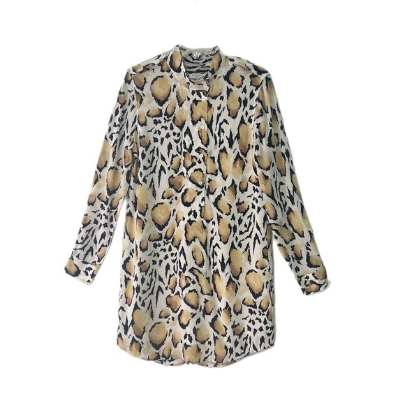 Equipment Femme Dress Medium 100% Silk Leopard print Shirt Dress Lined - Picture 1 of 16
